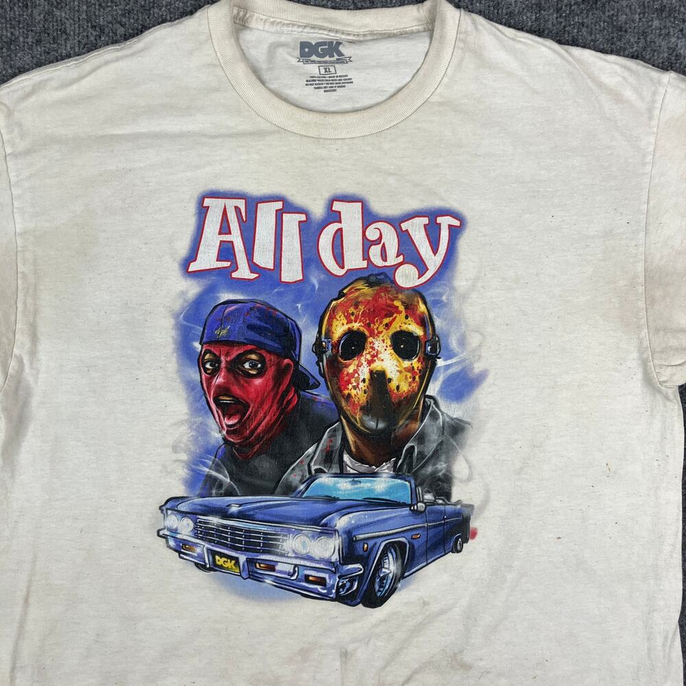 DGK T-Shirt Mens XL White All Day Mask Graphic Urban Streetwear‎ Distressed Tee